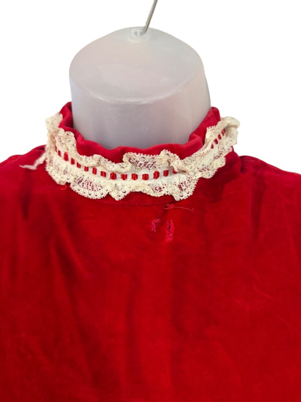 Vintage Mrs. Clause Red Velvet Dress With White Fur Trim & Lace Collar - Picture 2 of 11
